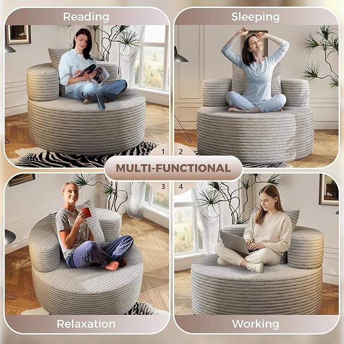 106" Modular Sectional Sofa, Boneless Couches for Living Room, L-Shape Sofa Couches,Cloud Couch Sectional, Comfy Corduroy Sofa, with Deep Seat, No Assembly Required (Gray, Single)