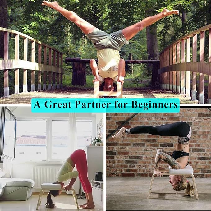 C-CHAIN Balanced Yoga Headstand Bench - Ideal for Workout, Fitness and Gym, for Both Beginner and Experience Yogis - Wood and PU Pads - Relieve Fatigue and Build Up Body
