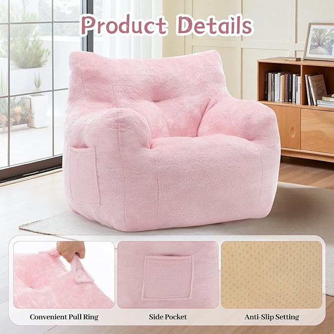 Bean Bag Chair for Adults and Kids, Small Comfy Beanbag Lounge Floor Sofa Reading Chair with Armrests, Mini Cloud Sofa for Living Room, Bedroom and Game Rooms, Plush Chair with Memory Foam