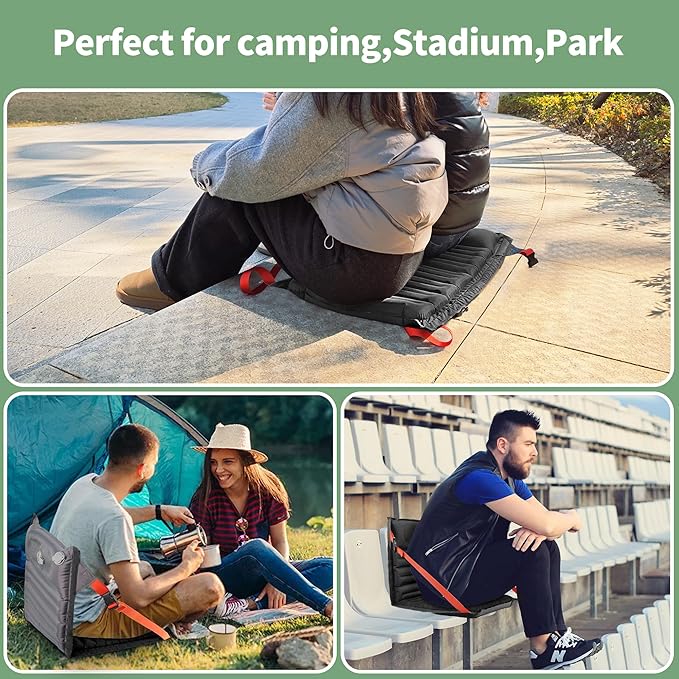 EULANT 2 Pack Lightweight Inflatable Folding Seats for Camping Chair with Back Support and Adjustable Straps,Foldable Bleacher Chairs for Camping Hiking Sporting Events and Park