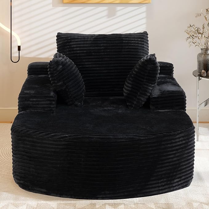 WJShome Sleeper Chair Lounge Chair Indoor,Oversized Corduroy Upholstered Boneless Couch Deep Seat Sleeper Sofa Bed,No Assembly Required Couches for Living Room/Bedroom/Apartment,Black