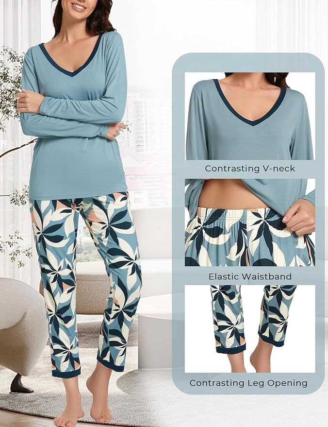 GYS Viscose from Bamboo Women's Pajama Sets Super Soft Long Sleeve Sleepwear Comfy Winter Pjs Sets S-4X