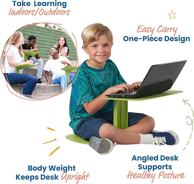 ECR4Kids The Surf Portable Lap Desk, Flexible Seating, Grassy Green, 10-Pack