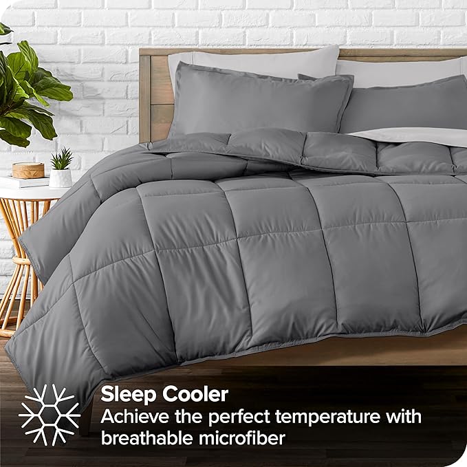 Bare Home Bed-in-A-Bag 7 Piece Comforter & Sheet Set - Full XL - Goose Down Alternative - Ultra-Soft 1800 Premium Bedding Set (Full XL, Grey/Light Grey)