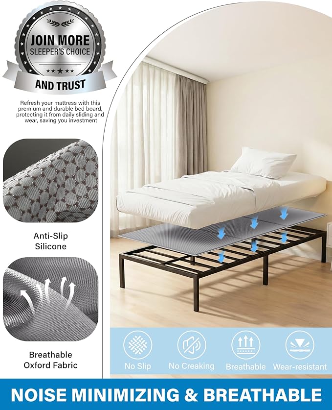 SAKSUN Bunkie Board Twin 38x75'' 2-Pack: Breathable & Moisture Resistant Boards for Bed Frame - Heavy Duty Low Profile Bed Support Board Twin Box Spring Supplement, Noise Minimizing