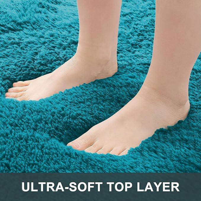 OLANLY 2x4 Machine Washable Runner Rugs for Hallway, Soft Fluffy Shaggy Bedside Rugs for Bedroom, Living Room, Indoor Floor Carpet for Kids Girls and Boys, Nursery Rooms, Home Decor Aesthetic, Teal