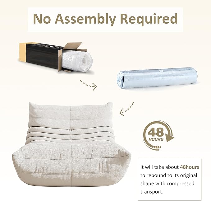 Bean Bag Chair, Oversized Bean Bag Chair for living Room, Fireside Chair for adults with Memory Foam Filled, Big Accent Sofa Lounge Floor Sofa for Gaming, Reading, Relax, No Assembly Required. (White)