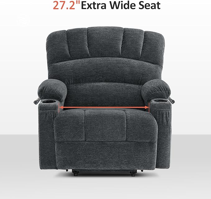 MCombo Small Power Lift Recliner Chair for Elderly, Petite Power Lift Chair with Heat and Massage for Seniors, Cup Holders, USB & Type C Ports, Fabric R7093 (Dark Grey, Small-Wide)