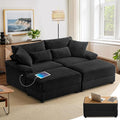 SUNWAVE 74" W Double Chaise Lounge Chair Indoor, Oversized Loveseat with Storage Ottoman, Corduroy Couch with USB Charging, Removable Ottoman, and Coffee Table Cushions for Living Room Bedroom