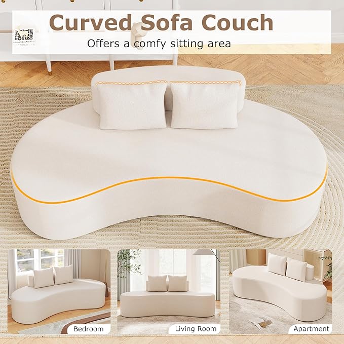 Giantex 78.5" Sofa Couch, Upholstered Loveseat with 2 Cozy Pillows, Low Backrest & Padded Seat, Anti-Slip Bottom, No Assembly, Modern Floor Couch for Living Room, Bedroom (Beige)