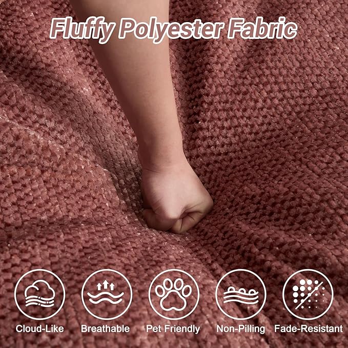 54" Oversized Round Chaise Lounge Indoor Boneless Bean Bag Chair with Movable Ottoman Fluffy Comfy Reading Chair Large Circle Cloud Couch Sleeper Sofa Bed for Living Room, Bedroom, Apartment, Pink