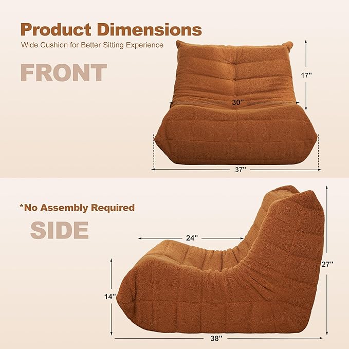 Bean Bag Chair Big Sofa Beanbag Chair for Adults Fireside Chair Bean Bag Lounger with Memory Foam Filled for Home,Apartment or Gaming Venue(Brown Teddy)
