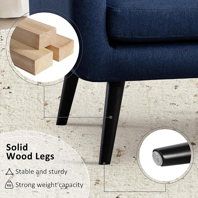 LSSPAID Accent Chairs Set of 2, Modern Blue Linen Fabric Living Room Chairs, Comfy Upholstered Armchairs Single Sofa Chair with Solid Wood Legs for Apartment, Reading, Office