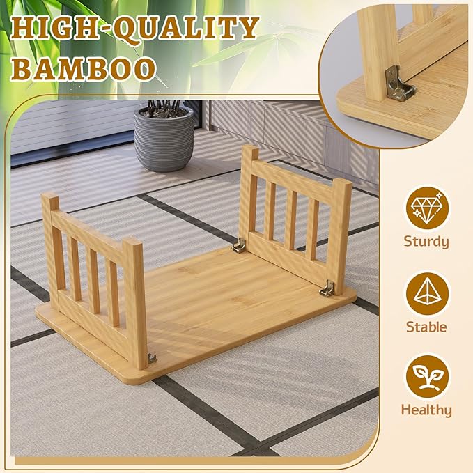 JNNXZZ Japanese Folding Coffee Table,Foldable Low Table for Sitting,Bamboo Collapsible Floor Tea Table,Portable Versatile Meditation Table for Tatami Living Room Home Office Apartment (Wood Color)