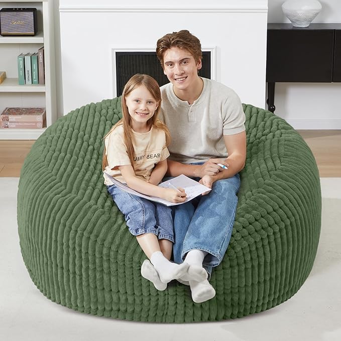 Homguava 4 FT Bean Bag Chair,4' Big Bean Bag,Large Bean Bag Chairs for Adults with Memory Foam Filled,Comfy Beanbag Chairs Soft Bean Bag Sofa with Dutch Corded Plush Cover-Green