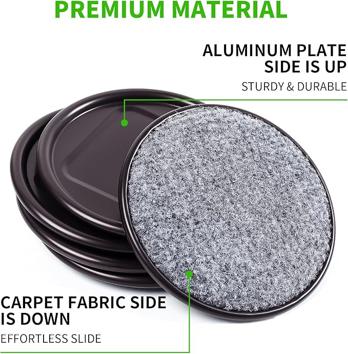 4" Round Carpet Bottom Furniture Caster Cups, Reusable Furniture Sliders for Hardwood Floors, Felt Furniture Pads Coasters to Protect Tile or Laminate Floors from Scratches, Brown/Gray (12 Pack)