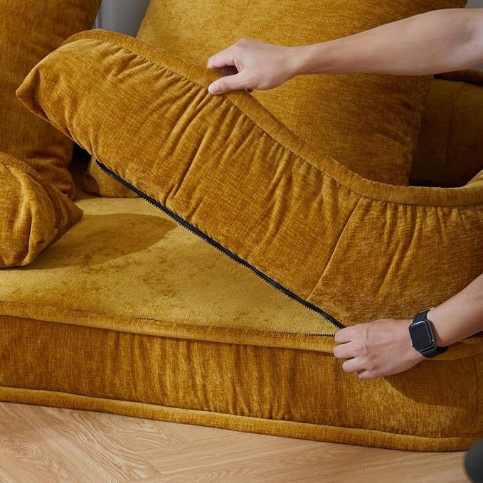 Foldable Lazy Sofa Bed Floor Chair - Adjustable Human Dog Bed for Adults Kids Floor Seats - Cozy Couch for Home Living Room (Black, Medium)