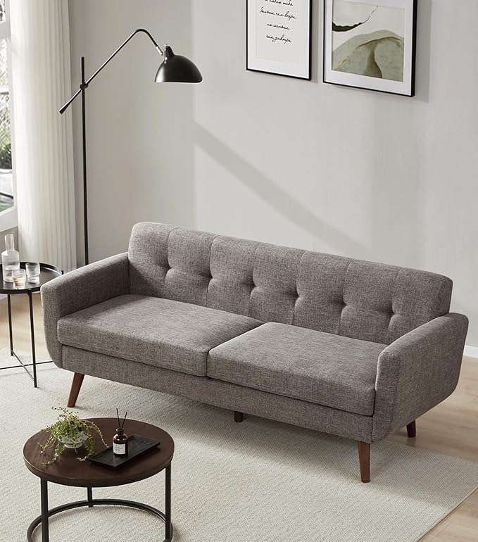 Tbfit 77.2" W Linen Sofa Couch, Mid Century Modern Decor Loveseat Couches for Living Room, Button Tufted Upholstered Small Couch for Bedroom, Solid, and Easy to Install Love Seats Furniture, Grey | linen fabric, button tufted, solid wood foot, pocket s...