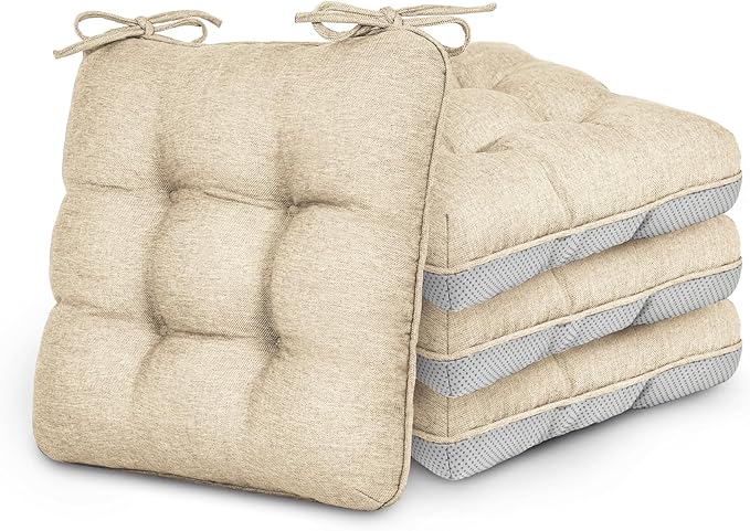 Love's cabin Memory Foam Chair Cushions Set of 4, Outdoor/Indoor Chair Pads for Dining Chairs 4 Pack, Seat Cushions for Kitchen, Dining Room, Office, Patio Chairs, 19"x19"x3.5" Khaki