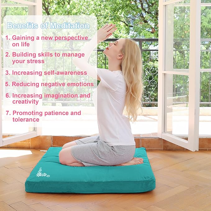 TokSay Velvet Zabuton Meditation Mat,31 * 31 inches, Yoga Meditation Cushion Floor (Green)