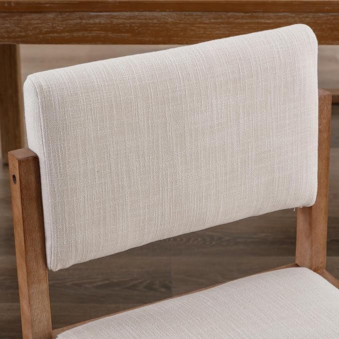 DUOMAY Upholstered Dining Chairs Set of 4, Mid-Century Modern Dining Room Chairs, Linen Fabric Kitchen Side Chairs with Wood Legs, Beige