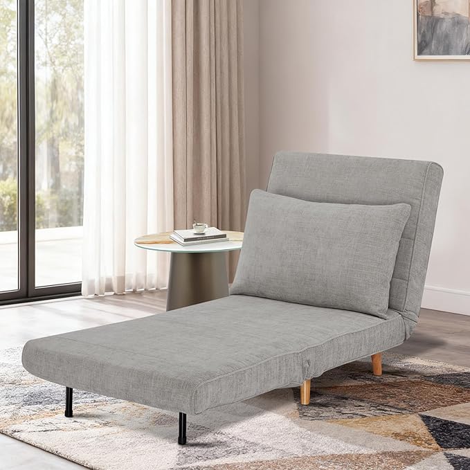 CITTANEO 31" Convertible Sleeper Chair, 3-in-1 Foldable Chair Bed with Pillow, 3-Position Adjustable Backrest, Single Sofa Bed for Apartment, Office, Medium Gray