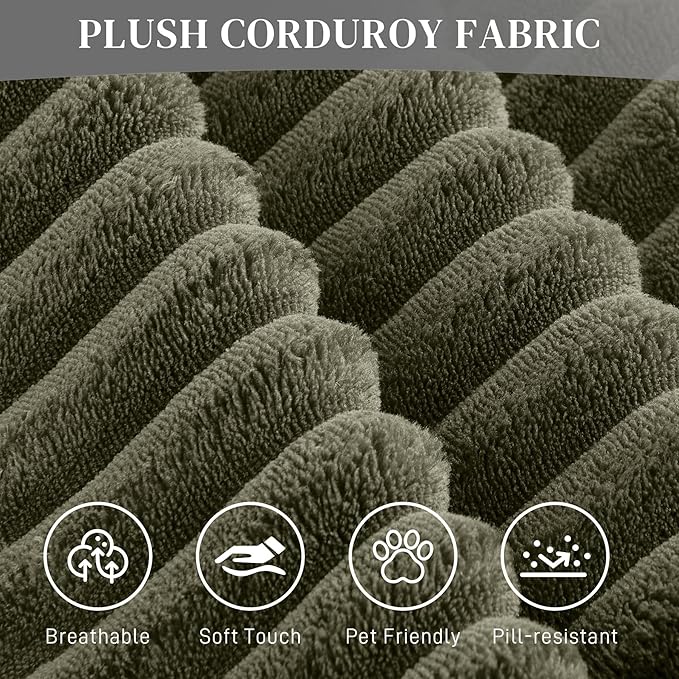 Modular Sectional Sofa Cloud Sectional Couch, 107" Comfy Fluffy L Shaped Olive Green Couches for Living Room, Deep Seat Memory Foam Plush Corduroy Boneless Couch Sectionals Right Facing Chaise Sofa