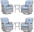 Rilyson Wicker Rocking Chair Swivel Chairs – 6 Piece Rocker Patio Furniture Set Rattan Rocking Bistro Sets with Glass Top Side Table for Outdoor Porch Deck Garden Backyard(Light Grey/Sky Blue)