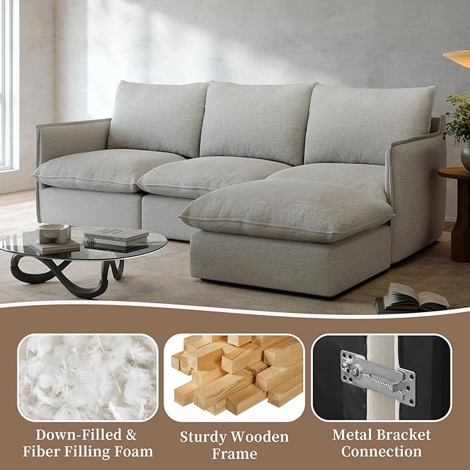 Gtilzria Waterproof Cloud Sectional Couches for Living Room,High Backrest Down Filled Couch,6 Seater Oversized Modular U-Shaped Sofas with Chaise,Detachable Sofa Covers,Light Grey