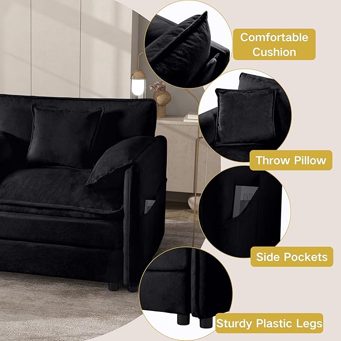 RENDGO 143" Modular Sectional Sofa, Chenille Cloud Couch for Living Rooms & Apartment, Deep Seat Comfort, Flexible U-Shape Combination Sofa for Family Guest Rooms,2 Ottoman,Black