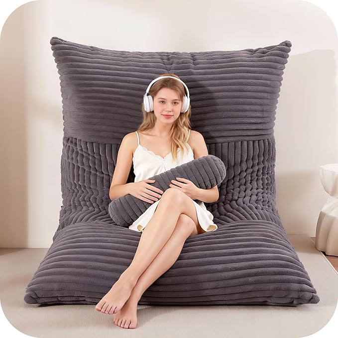 5 in 1 Bean Bag Chair with A Roll Pillow,Giant Bean Bag Chairs for Adults,Ultra Soft & Machine Washable Cover,Convertible Sofa Bed Floor Couch Lounger for Living Room,Bedroom