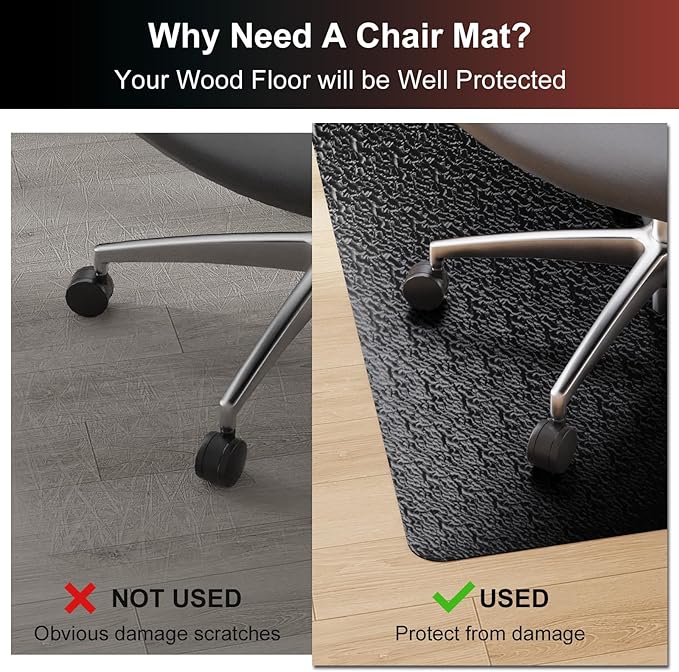 Mymeely Office Chair Mat for Hardwood Floor, 36"x48" Large Black PVC Computer Desk Chair Mat with Unique Pattern for Gaming, Anti-Slip Floor Protector for Home Office, Rolling Chair