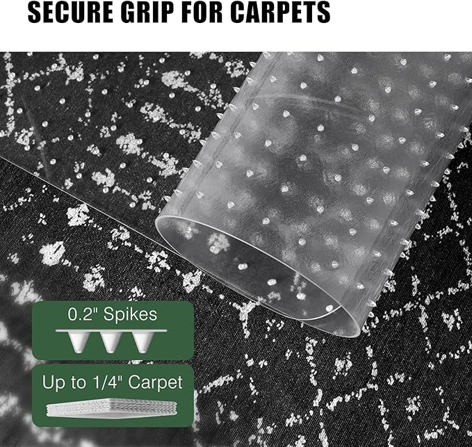 Office Chair Mat for Carpet, tixpol 46" x 60" Chair Mat for Carpeted Floors, Non-Slip Carpet Protector Floor Mat with Grips, Heavy-Duty Rolling Under Desk Mat for Home Office and Gaming (Clear)