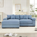 KEIKI 83" L-Shaped Oversized Corduroy Modular Sectional Loveseat Sofa with 1 Ottoman, High-Density Foam Cushion, Extra-Thick Armrest, 2-Seater Fluffy Corner Couch with 6 Pillow, for Living Room, Blue