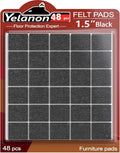 Yelanon Felt Furniture Pads -48 Pcs 1.5" Premium Felt Pads for Chair Legs Furniture, Floor Protectors for Hardwood Floors, Black