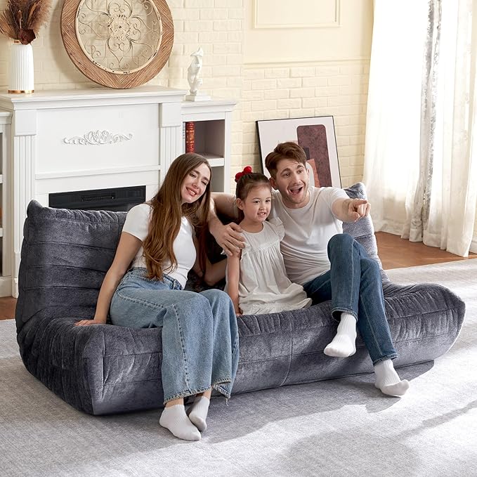 HABUTWAY Bean Bag Chair, Giant Bean Bag Chairs for Adults, 3 Seater Fireside Chair, Lazy Large Floor Bean Bag Sofa for Living Room, Bedroom, Dorm, Office (Grey)