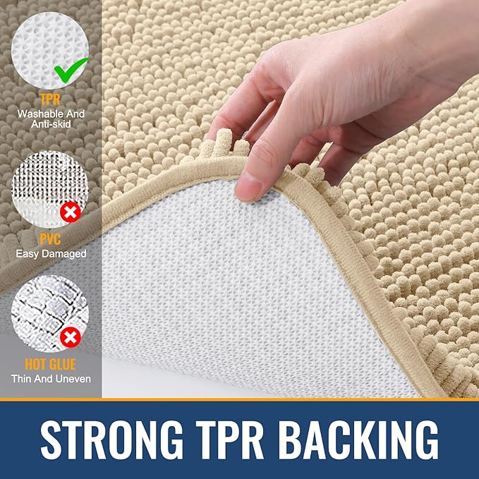 Arotive Bathroom Rugs Round 24x24, Extra Soft Absorbent Shaggy Chenille Bath Rugs, Machine Washable Rubber Backing Non-Slip Bath Mats for Bathroom Floor Tub and Shower, Home Decor Accessories, Beige