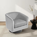 Swivel Barrel Chair, Modern Round PU Leather Accent Armchair for Living Room, Bedroom, Oversized Comfy Club Reading Chairs for Adults (Velvet Grey, Set of 1)