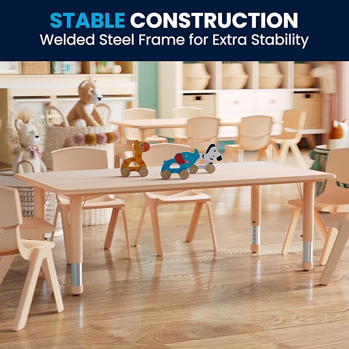 Flash Furniture Wren Adjustable Classroom Activity Table for School and Home, Plastic Activity Table for Kids, 23.625" W x 47.25" L, Natural