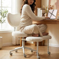 Ergonomic Cross Legged Chair, Meditation Chair Plus with Wheels for ADHD/Fidgety Sitters, Height Adjustable & Lumbar Support, Teddy Fabric, Ivory Home Office Furniture