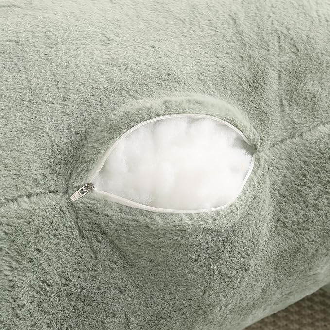 PAJEO Reading Pillow for Sitting in Bed, Large Backrest Reading Pillow with Arm Rest,Back-Rest Support Cushion for Sit Up on Couch, Sofa, and Floor, Dorm Essentials (Green Faux Fur, Large(19"))