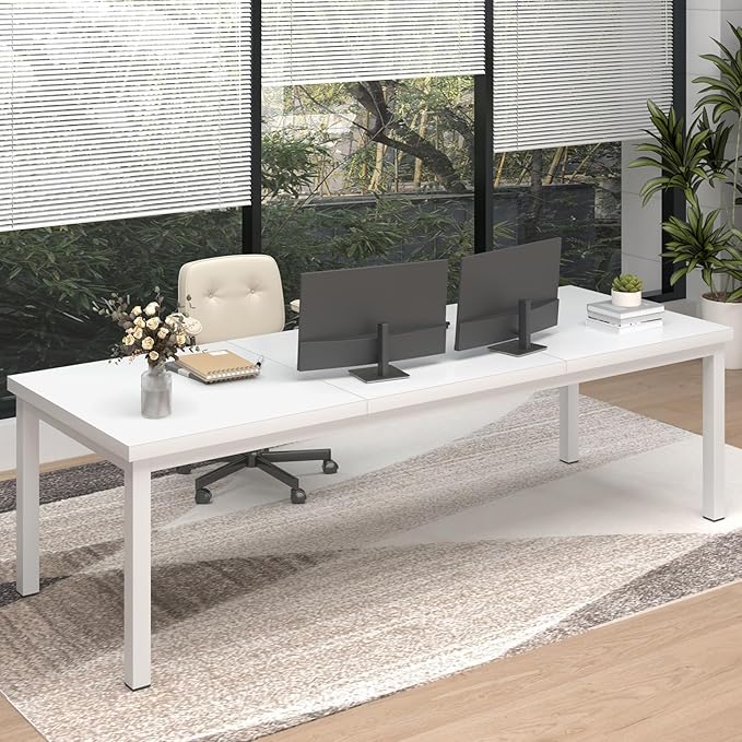 63 x 31 Inch Large Computer Desk, Modern Office Desk with Adjustable Feet, Gaming Desk with Deep Desktop, Study Writing Table for Home Office, Work from Home, White