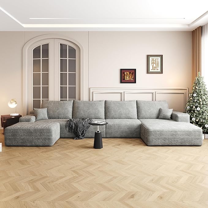 AUGOP 136" Sectional Couches for Living Room Modern Modular Sofa with L-Shape Couchs Upholstered Boneless Couch Deep Seat Sectional Couch with Chaise (Grey, Right Facing Chaise+3Seaters+Ottoman)