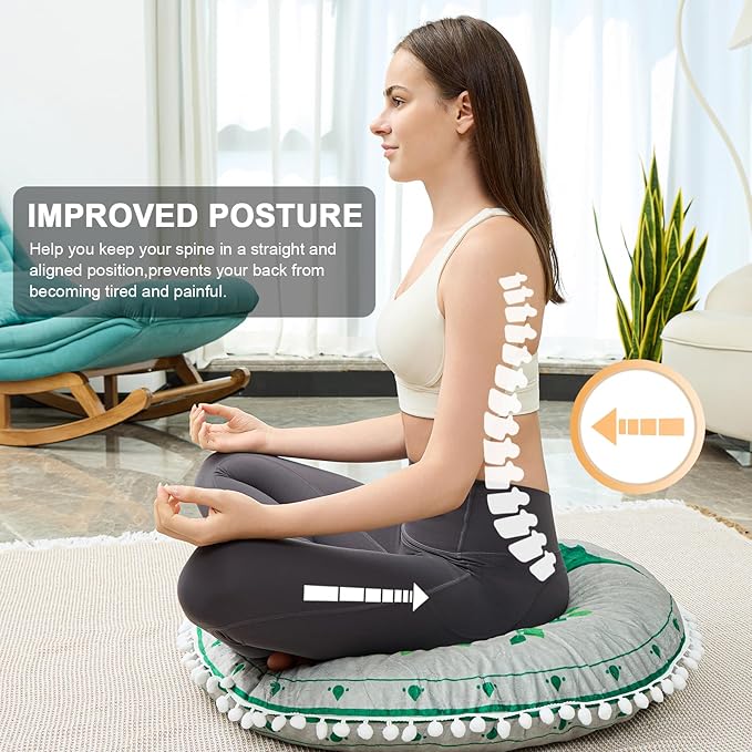 32 in Meditation Floor Cushion, Round Large Floor Pillow for Adult, Yoga Pillows for Sitting On Floor, Boho, Memory Foam Filling