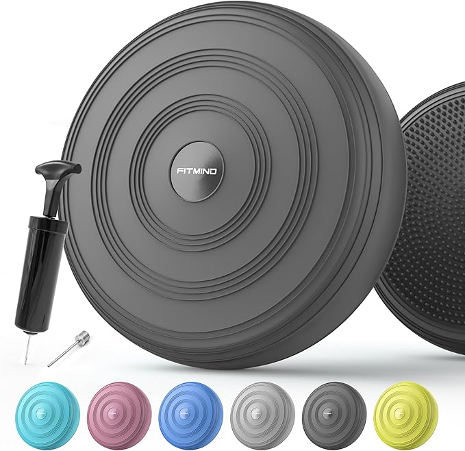 FITMIND Inflated Wobble Cushion,Circular Non-slip Texture for Comfortable Sitting,Extra Thick Dyna Disc with Pump for Core Strength,Wiggle Seat to Improve Posture,Fitness,660lb Load Capacity