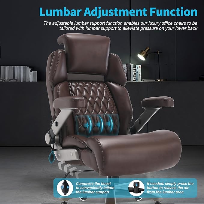 Big and Tall Office Chair 700lbs - Adjustable Headrest&Lumbar Support, 3D Flip Arms, Large Wheels &Heavy Duty Metal Base, Ergonomic High Back Computer Chair Desk Chair, Thick Padded Extra Wide Seat