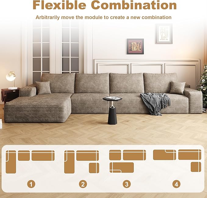 AUGOP 136" Sectional Couches for Living Room Modern Modular Sofa with L-Shape Couchs Upholstered Boneless Couch Deep Seat Sectional Couch with Chaise (Camel, Left Facing Chaise+3Seaters)