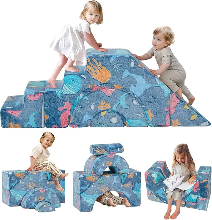 MeMoreCool Foam Climbing Toddler Couch – Modular Sofa with Slide & Stairs | Convertible Playroom Couch | Crawling & Climbing Soft Furniture | Washable Cover | Gift for Kids