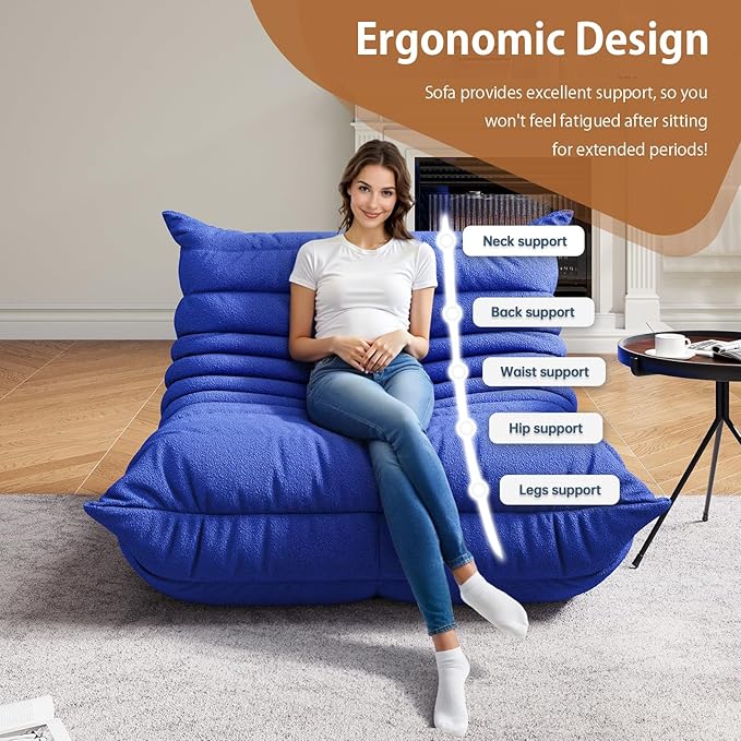 Selyteramy Oversized Bean Bag Chairs for Adults, Giant Beanbag Chair with Memory Foam, Comfy Lounge Chair Lazy Sofa for Apartment, Living Room, Bedroom, Office(Teddy Fabric)