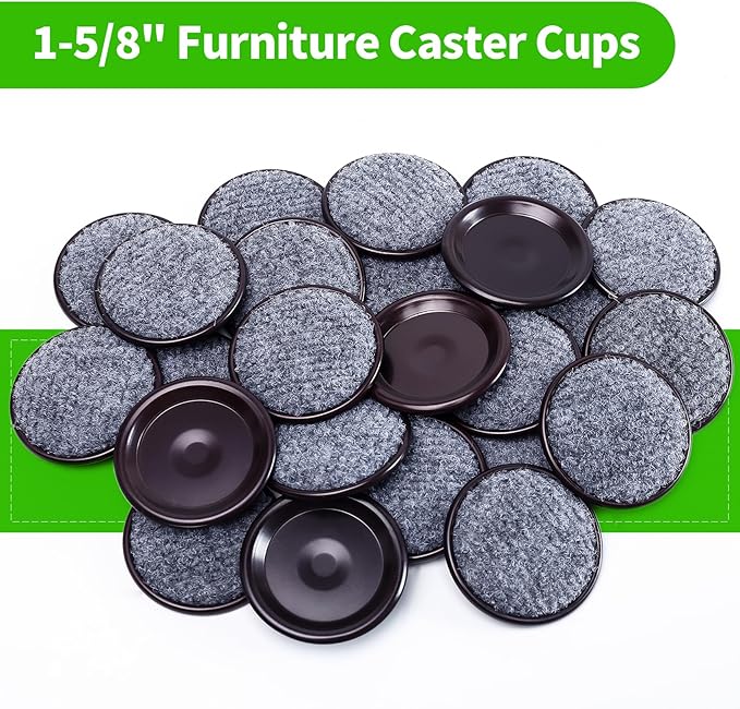 1 5/8" Round Carpet Bottom Furniture Caster Cups, Reusable Furniture Sliders for Hardwood Floors,Felt Furniture Pads Coasters to Protect Tile or Laminate Floors from Scratches, Brown/Gray (24 Pack)